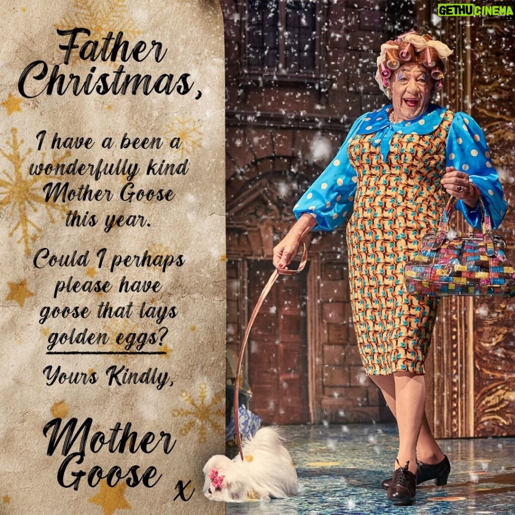 Ian McKellen Instagram - Father Christmas, I have been a wonderfully kind Mother Goose this year. Could I perhaps have the goose that lays golden eggs? Yours Kindly, Mother Goose x Mother Goose https://mothergooseshow.co.uk