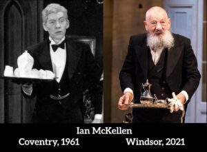 Ian McKellen Instagram - In my first ever job, at the Belgrade Theatre Coventry, the company did a different play every fortnight. One of these was Agatha Christie’s “Black Coffee” in which I played the rather sinister, ancient butler, Tredwell. This involved powdering my youthful hair white and painting a few wrinkles on my face with a doddery gait, taking care not to spoil the poisoned coffee which kills my employer. 60 years on I’m rather repeating myself, this time in a much superior, funnier play. I hope, with a shaven head and false whiskers, I’m a more convincingly old fellow. For tickets: https://theatreroyalwindsor.co.uk/thecherryorchard/