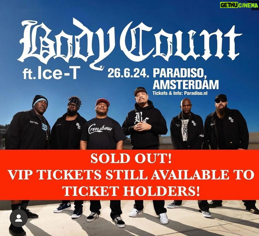 Ice-T Instagram - Amsterdam SOLD OUT! Do not miss us on our Summer European MERCILESS Tour. Get your tickets NOW 💥 Link in my IG Bio💥 @bodycountofficial