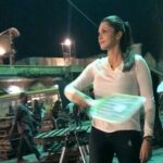 Isha Koppikar Instagram - Playing badminton or killing macchar? What do you think am I doing on the sets between shots 🤣 #bts #behindthescenes #ayalaan #movieshoot
