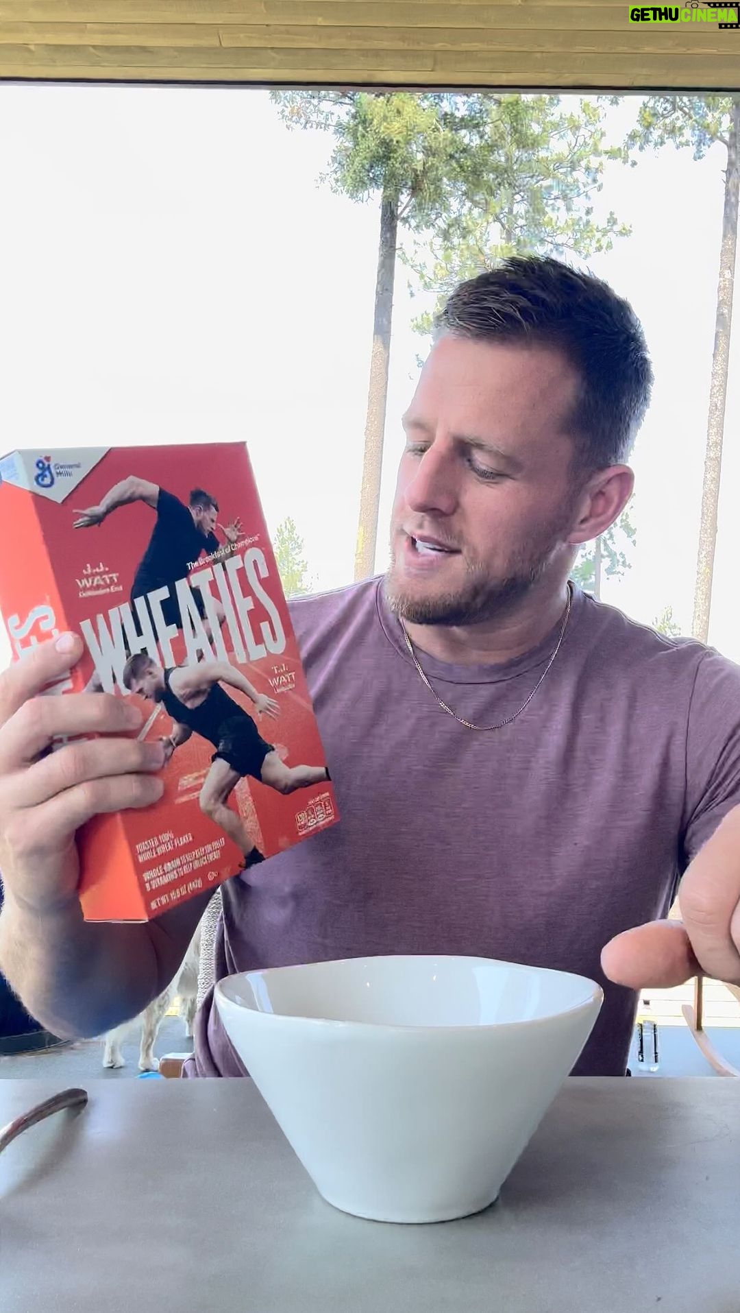 J.J. Watt Instagram - The Wheaties box is iconic. It’s cover is instantly recognizable anywhere and has been graced by the greatest athletes of all time. So you can understand why I am truly honored to be on the cover of the newest Wheaties box (even if I do have to share it with knucklehead). It’s a pretty special day for us and we’re very excited about being able to share it with you. So go grab yours starting in August and let’s enjoy some breakfast together. @wheatiescereal #WheatiesPartner #ad