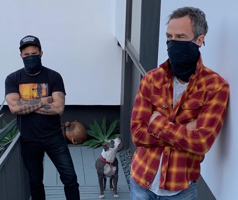 JR Bourne Instagram - Continuing to play safe while Physically Distancing and wearing our @originusa masks. Esther ate hers.