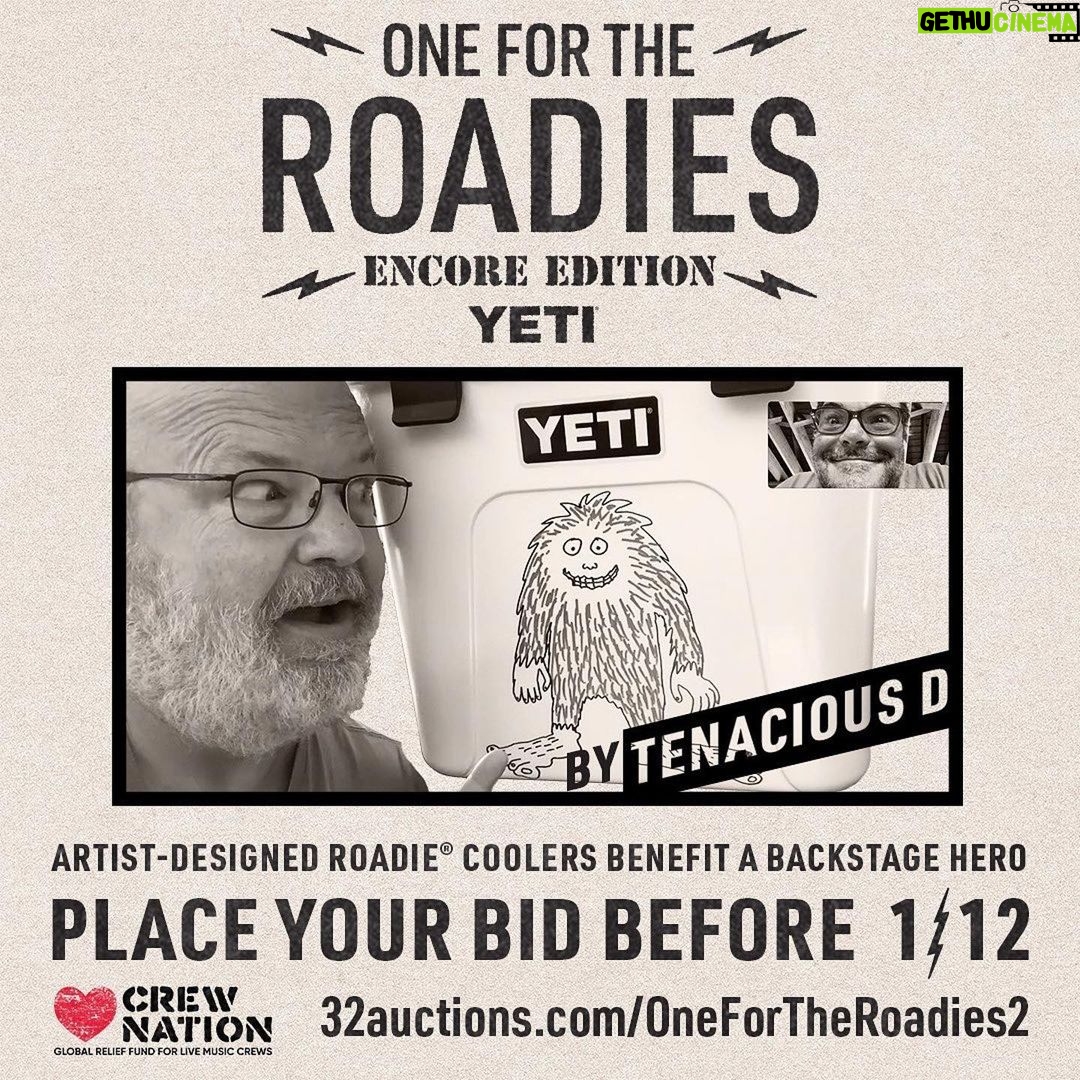 Jack Black Instagram - The D have teamed up with @YETI to help out road crews hit hard by the pandemic. KG and I have customized a one-of-a-kind cooler that's up for auction to raise funds for Crew Nation - a global relief fund for live music crews. Head over to the link in bio to enter the auction or to make a donation to Crew Nation!