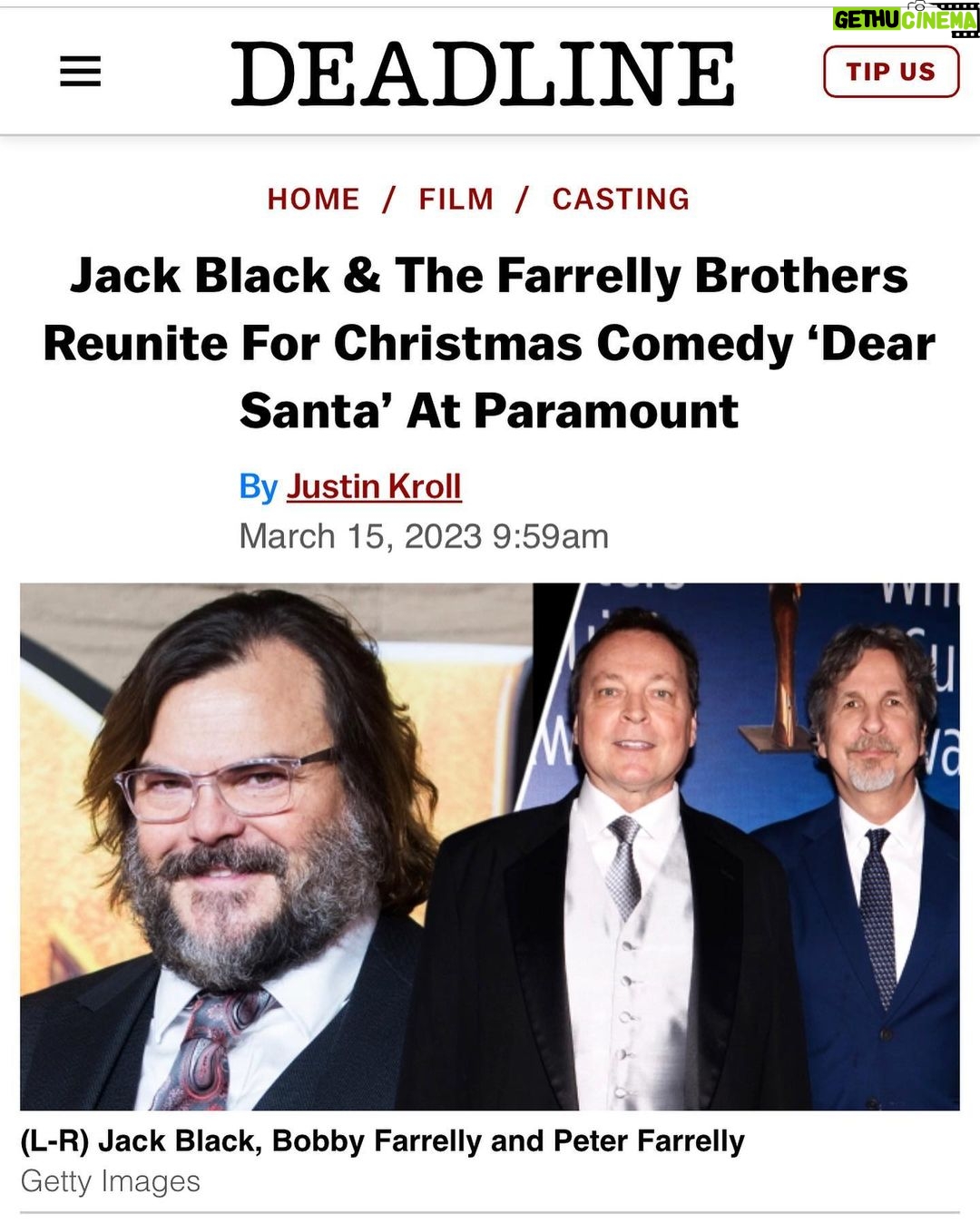 Jack Black Instagram - So stoked to be making this movie with my old pals the Farrelly Bros. Laughed my ass off when I read the script. I think I was born to play this role? See you round Christmas time! 😈