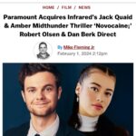 Jack Quaid Instagram - 💥Couldn’t be more thrilled to be in this incredible movie! And to work with the absolute legend that is @ambermidthunder. This one is absolutely BONKERS. Can’t wait to get started! #novocaine #paramount #infrared #filmnation #danberk #robertolsen #ambermidthunder
