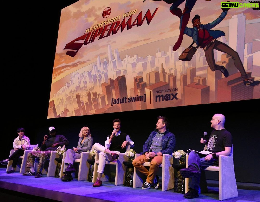 Jack Quaid Instagram - We FINALLY got to talk about #MyAdventuresWithSuperman in public! Thanks @scadtvfest for the mid-week weekend. #superman #clarkkent #loislane #jimmyolsen #scadtvfest