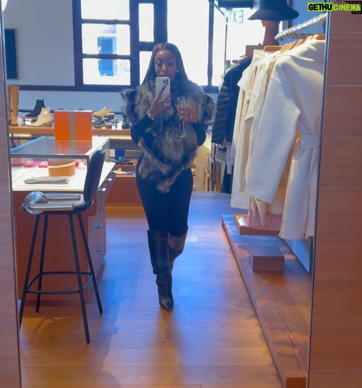 Jackie Aina Instagram - looking good heals me, spiritually floor length vest: @thefurandleathercentre