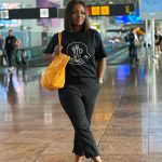 Jackie Appiah Instagram - Airport vibes got me like 🙌✈️ #Wanderlust #JettingOff Hair @shika_hairgh Styled @bveystyling @moncler @goyardofficial @axelarigato