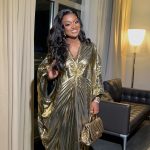 Jackie Appiah Instagram - Golden Vibes Styled by @bveystyling Outfit sourced by @byroyaleuk Hair @lenabeauty17 Mua @chelseablaq_ Earring @viva_accra