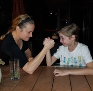 Jacob Tremblay Instagram - Arm wrestling my old co-worker aka my bestie aka Captain Marvel...she won of course...I did give her all my strong ya know... 😉 💪#reunited @BrieLarson #sheismysuperhero
