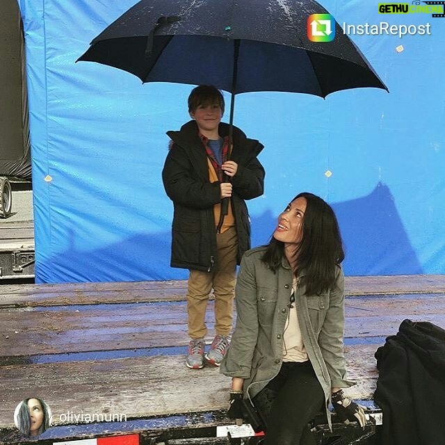 Jacob Tremblay Instagram - @OliviaMunn Only the best for the best! #coworkers (#Repost @OliviaMunn Raining on the set of #ThePredator but @JacobTremblay wouldn't let a drop land on me. Sweetest little gentleman I know.)