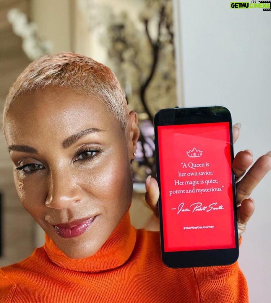 Jada Pinkett Smith Instagram - I chose this line from Worthy to appear on the back of the book because they are words of affirmation for women who’ve survived storms through the chaos of herself to retrieve her crown. If you’ve preordered a copy of Worthy at any retailer, you can receive a free phone wallpaper to be reminded daily of the magic you are. I hope you will join me on #OurWorthyJourney. Link in Bio ✨