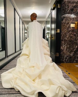 Jada Pinkett Smith Instagram - 🤍Emancipation🤍
Dress - @stephanerolland_paris 
Ear bar - @_katkim