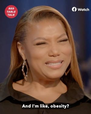 Jada Pinkett Smith Instagram - The one and only @queenlatifah joins us at the Red Table THIS WEDNESDAY to discuss her new mission and partnership with Its Bigger Than Me to help break the stigma and misinformation around obesity. Queen shares her personal struggles and stigmas she’s had to face around her weight. It’s an eye opening conversation. Join us TOMORROW ✨♥️✨