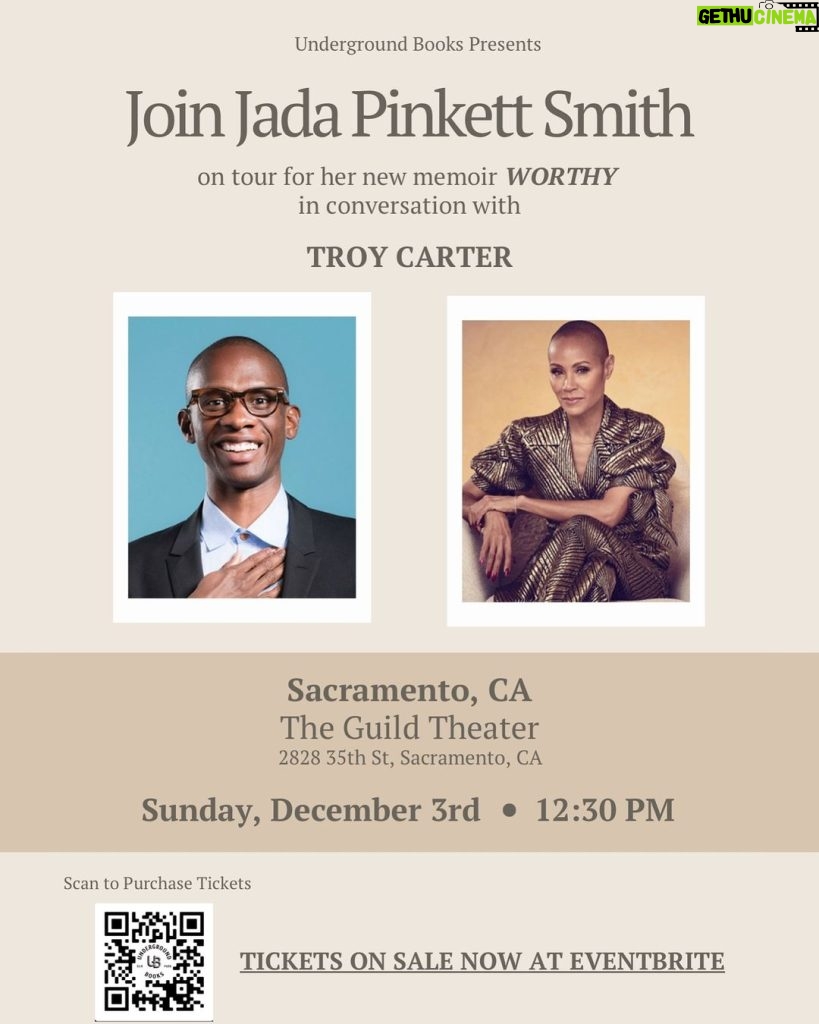 Jada Pinkett Smith Instagram - Just Added! Sacramento, come join me for a Worthy conversation with @TroyCarterofficial. Hosted by @UndergroundBooks. Link in Bio ✨