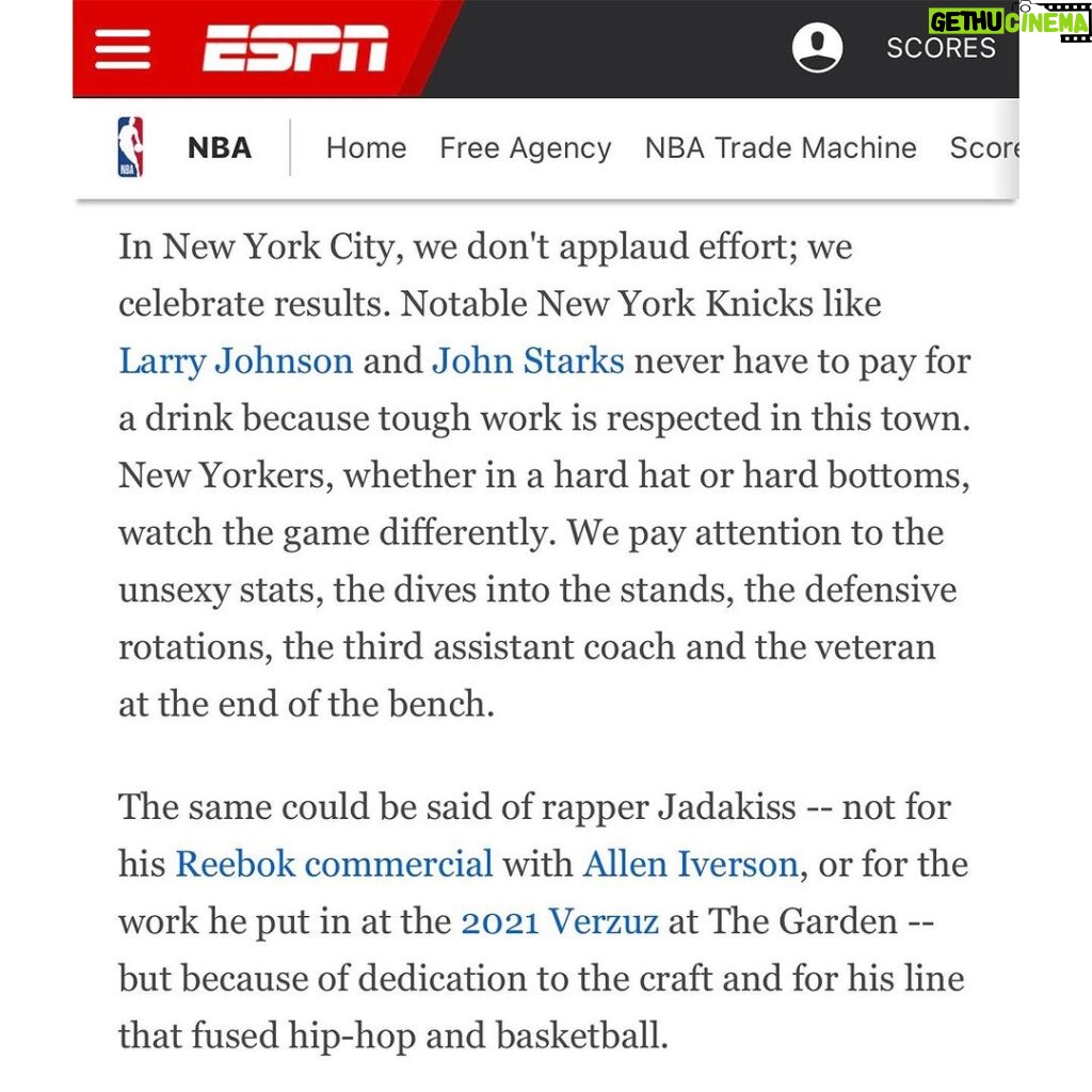 Jadakiss Instagram - It was an honor to be asked by @espn to contribute to their Hip-Hop at 50 tribute, saluting one of the great lines by one of the greats, our friend @jadakiss! Check out our full article all about “I’ma make bucks like Milwaukee, cause like Sam, I Cassell” right now on ESPN.com!!