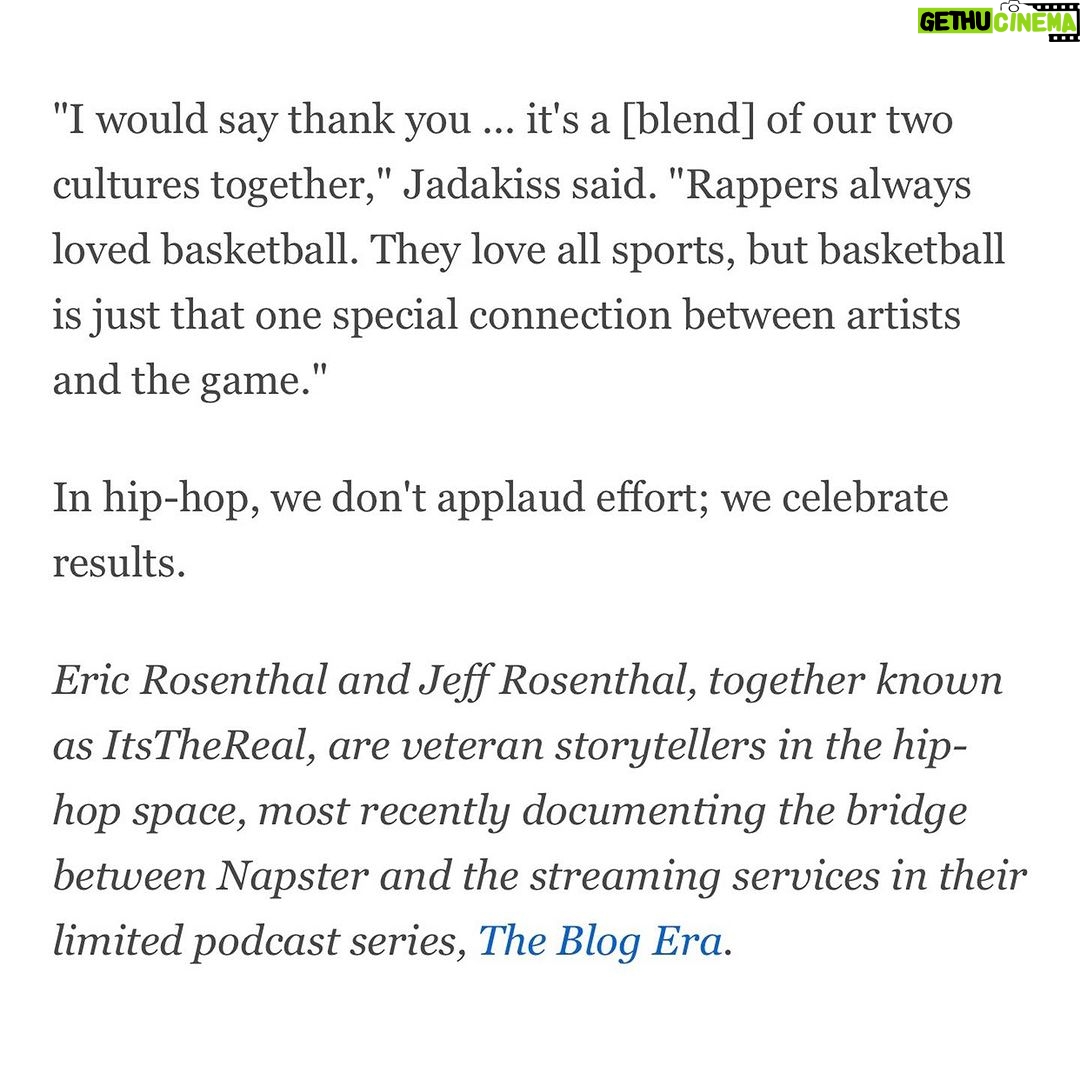 Jadakiss Instagram - It was an honor to be asked by @espn to contribute to their Hip-Hop at 50 tribute, saluting one of the great lines by one of the greats, our friend @jadakiss! Check out our full article all about “I’ma make bucks like Milwaukee, cause like Sam, I Cassell” right now on ESPN.com!!