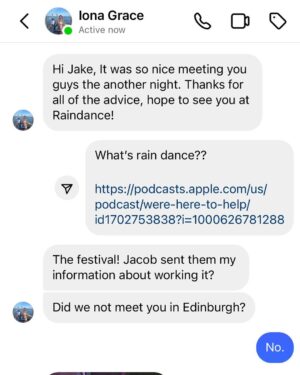 Jake Johnson Instagram - There’s apparently a fake me giving life advice in bars. The only bad advice I give is on my podcast We’re Here To Help. 

I’m gonna try and have Iona on podcast to hear what advice fake Jake gave. Also whoever this guy is, you should come on too. Let’s hear what was said.