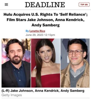 Jake Johnson Instagram - Really excited for you all to see #SelfReliance  on @hulu sept 8th. It’s a really wild ride & I loved working on it and how it turned it. Can’t wait for you to see all the great work so many people did on this.  And @biffwiff steals the whole damn thing every time he’s on screen. 

@annakendrick47 @thelonelyisland @biffwiff @mrchristopherlloyd @mrbradybaby @boban @jeffkobermeditation @ericjedelstein @dumbuardo @maryhollandaise @adamsilver1 @yesyourgrace_ @emilyhampshire @thereeldarylj @nataliemoralesloves @therealnancylenehan @elyhenry @gedgata @danromer (and so many others)