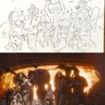 James Gunn Instagram - Fun storyboard to shot comparison from #guardiansofthegalaxyvol3. Fun Easter eggs include Eagly’s cameo at the top of the shot and then our Executive Producer Simon Hatt’s dog River down at the bottom of frame. #gotgvol3