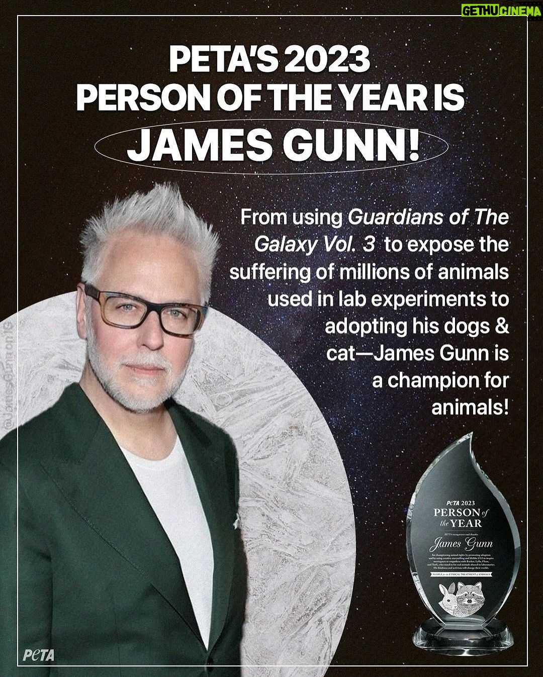 James Gunn Instagram - Honored and touched. Thank you, @peta. πΆπ±π¦ππΌπ«β€οΈ