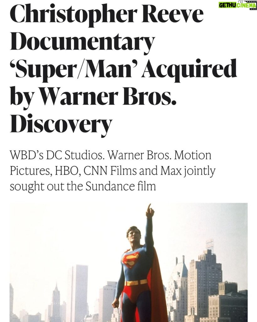 James Gunn Instagram - I saw the stunningly beautiful documentary “Super/Man: The Christopher Reeve Story” a couple weeks ago. It emotionally floored me. Peter & I knew DC Studios needed to be involved & I’m grateful to Peter & our WBD family at Warner Bros, HBO, CNN & Max having worked so hard to acquire it. It’s a wonderful film by wonderful filmmakers & Reeve’s family not only for people like me who love Reeve’s work but for everyone.