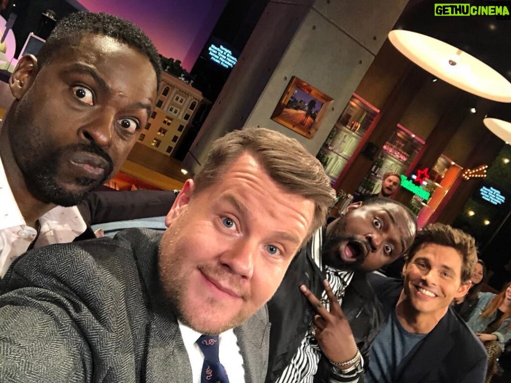 James Marsden Instagram - Thinking of our new boy band name with @sterlingkbrown @j_corden and @briantyreehenry and needing a lead singer. #latelateshow