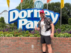 James McAvoy Instagram - What a brilliant day at @dorneyparkpr massive thanks to the park staff and in particular Ryan,Sophia,Matt and Bob who took care of myself and the family with the greatest of care and attention.  Steele force is a class I’ve coaster of the modern age and we road another that was built 100 years ago and still provided all the thrills. Waterpark at the back end of the day was wicked!!!! #themepark #rollercoasters #coasters #waterpark #wildwaterkingdom