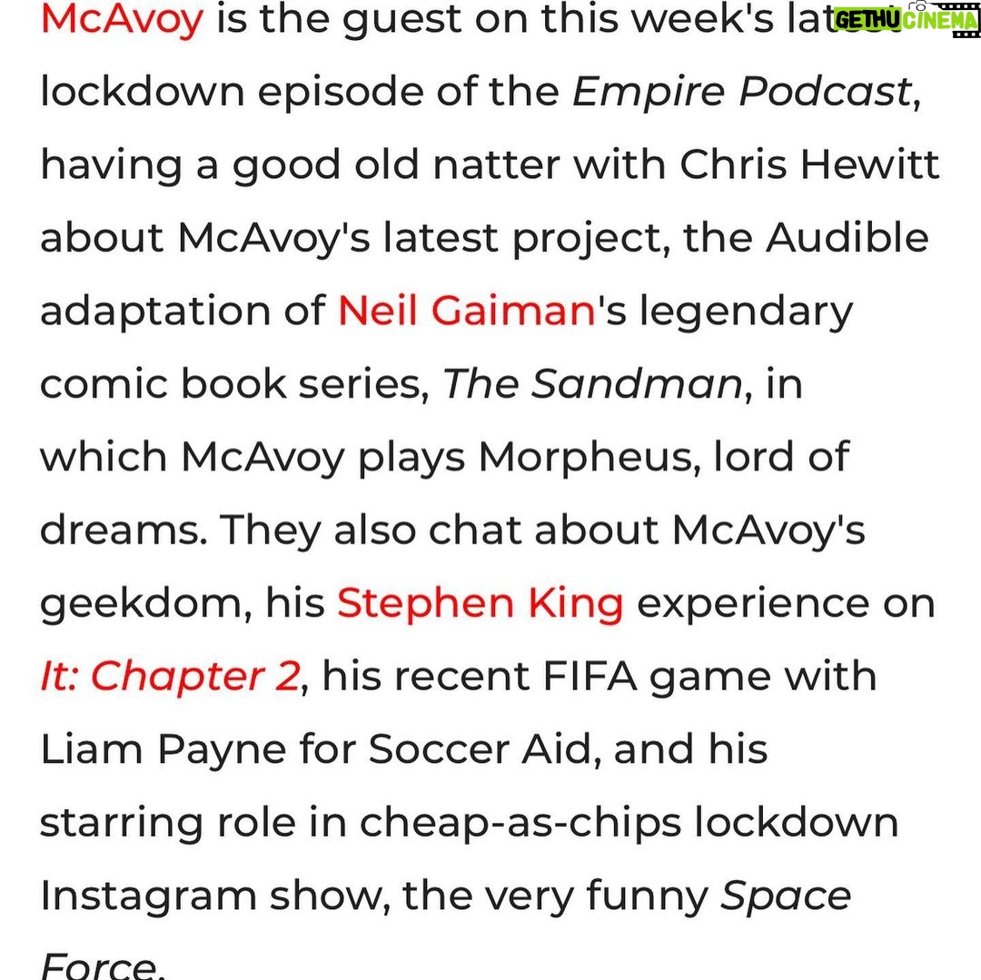 James McAvoy Instagram - LINK IN BIO Check out the latest @empiremagazine where I’m interviewed about @audible_uk production of @neilhimself ‘s Sandman season one. @ctah1976 #sandman #thesandman #audiodramas #audible
