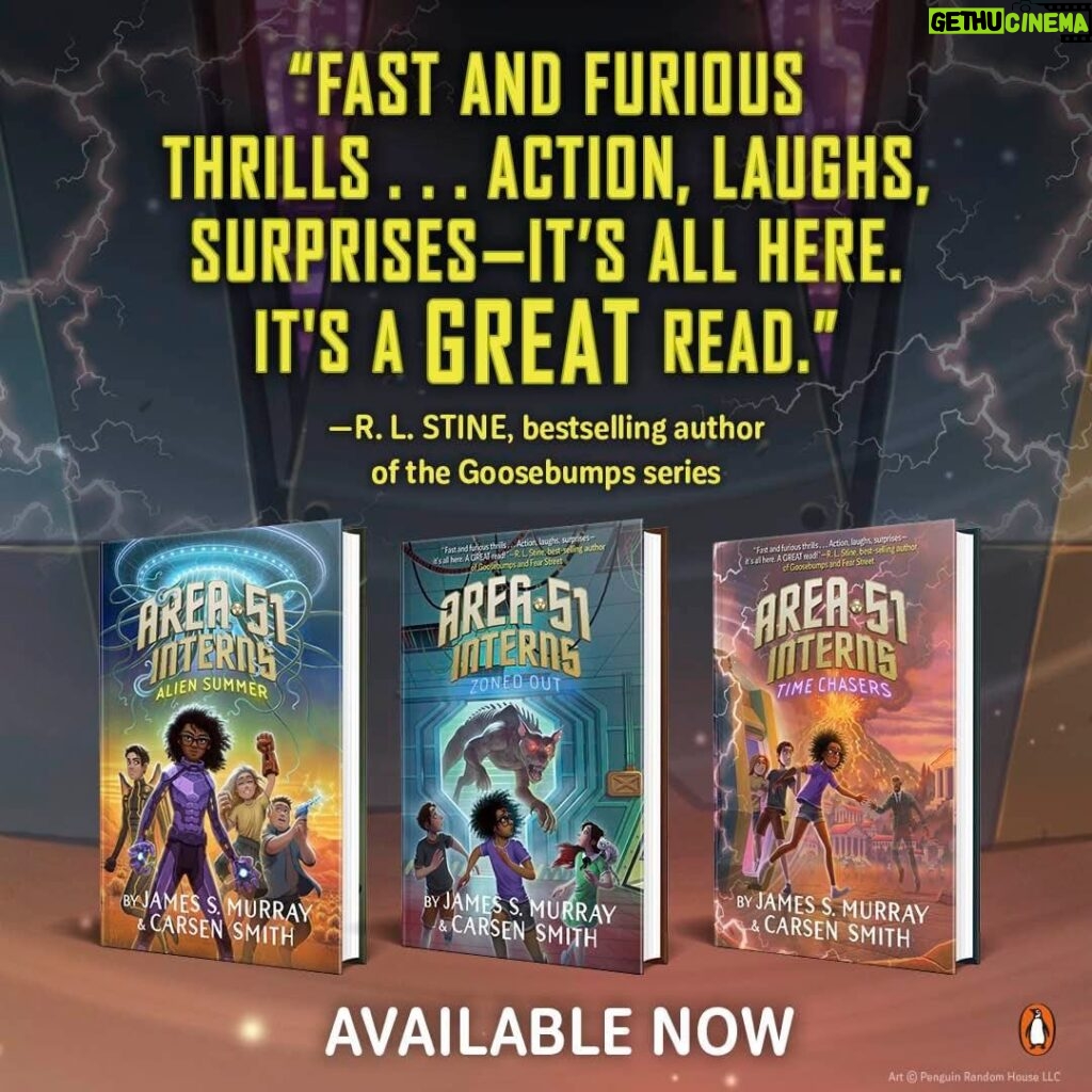 James Murray Instagram - Today is the day! Our third children's book AREA 51 INTERNS: TIME CHASERS comes out in stores all across America! Your kids will love it - it's action-packed, hysterical sci-fi adventure, and you can pick up a copy here: https://shorturl.at/evAOQ Even better, pick up all three books of the series today!