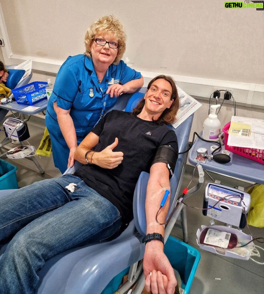 James Phelps Instagram - I popped in to give blood this morning and met Bev (huge HP fan). She made it literally so painless and answered all my questions. And got as many snacks as I wanted.😋 Thank you to all the ladies and gents working at the donation centre and making me feel so at ease. #DidYouKnow My blood could help someone tomorrow anywhere in the UK! #giveblood NHS Blood Donation