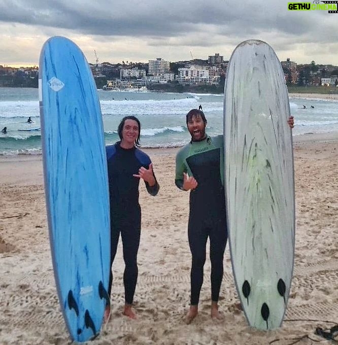 James Phelps Instagram - "Checking out the surf mate". Great seeing and thanks to my old mate @dannyclayton and @tacoshelly for the surf lesson. I did end up drinking half the ocean after one (dare I say) epic wipe out...and loved every second of it 🤙🏄‍♂️🌊 #surf #surfing #adventureseeker #onlygoodvibes #pitted Bondi beach, Sydney, Australia.