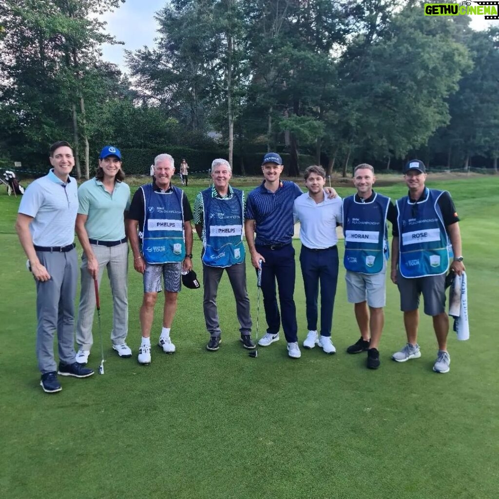 James Phelps Instagram - Just had a spare moment and remembered 2 weeks ago, 30 seconds after this first picture was taken, I duck hooked my tee shot on the 1st 😂🙈. But it was still one of the best afternoon I can remember. My Uncle on my bag, playing with my brother (@oliver_phelps) , my fav golfer (@justinprose99) and a really talented/ nice guy (@niallhoran) A huge thanks to @bmwuk for inviting me and for the excellent all electric iX too. #BMWPGA #ad #Livinglikeaprofortheday Wentworth PGA Champs