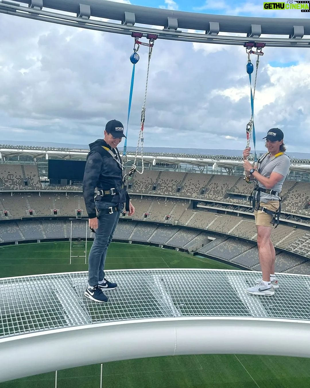 James Phelps Instagram - Hanging around at the @optusstadium We saw the State of Origin game yesterday and head you can hang off the roof of the stadium...so we did! #theozoneperth #wa #yesIHadALittleHeadRush Optus Stadium