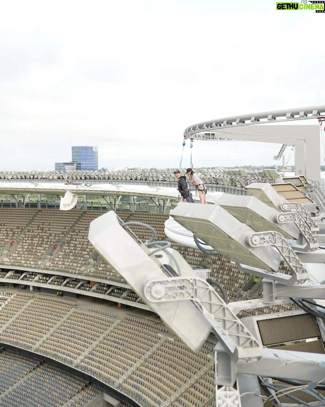 James Phelps Instagram - Hanging around at the @optusstadium We saw the State of Origin game yesterday and head you can hang off the roof of the stadium...so we did! #theozoneperth #wa #yesIHadALittleHeadRush Optus Stadium
