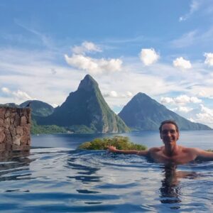 James Phelps Instagram - A few weeks ago @maisie_williams joined @oliver_phelps and I for a trip to St Lucia for our new show (this is up at the top of Gros Piton mountain!) Huge thanks to Maisie for being awesome and the people of St Lucia for such a special trip. We can't wait to show you all. 
P.S. Yes that second photo is from my hotel room! 
#stlucia #grospiton