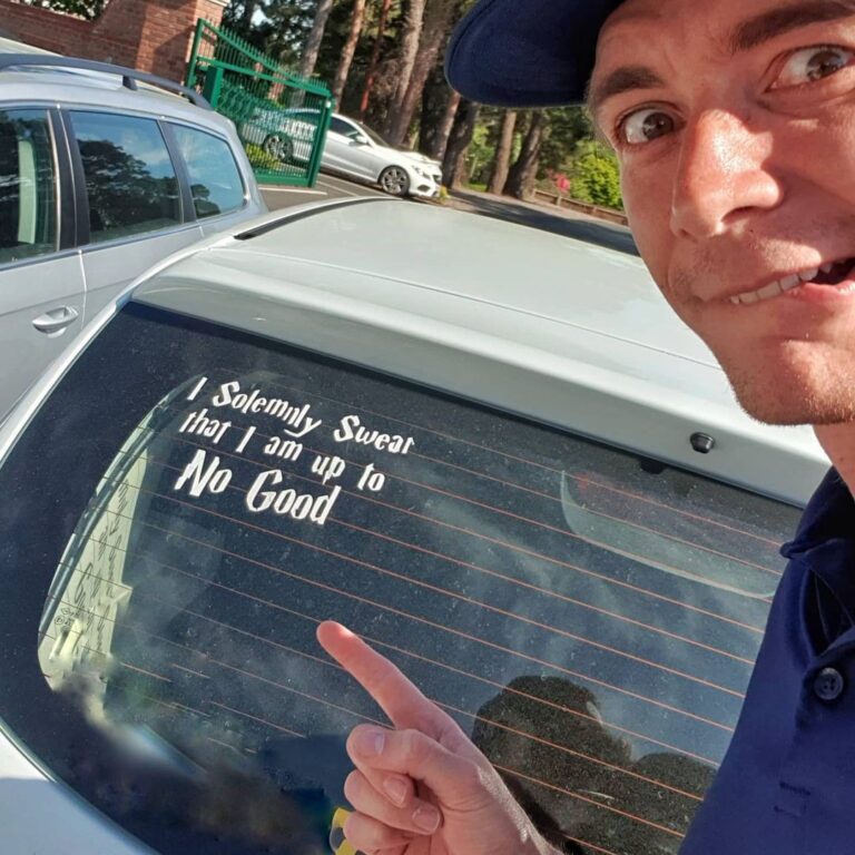 James Phelps Instagram - I'm sure I've heard this before..... Nice window sticker whoever's car this is.