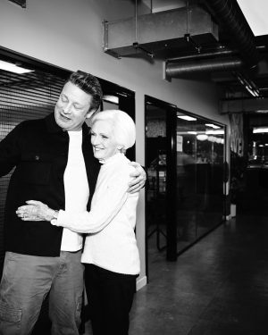 Jamie Oliver Instagram - While the wonderful Mary Berry visited my London HQ for the good school food awards lunch…she was kind enough to open her very own “ Mary Berry Meeting room” dedicated to her….at work I dedicate meeting rooms to inspirational cooks and chefs that mean a lot to me and we decorated it accordingly and it makes a wonderful place for me and my team to get inspired and plan…. Thank you Mary we all love you so very much xxxx