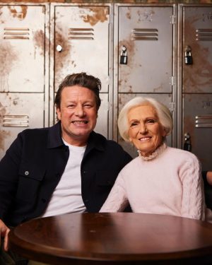 Jamie Oliver Instagram - While the wonderful Mary Berry visited my London HQ for the good school food awards lunch…she was kind enough to open her very own “ Mary Berry Meeting room” dedicated to her….at work I dedicate meeting rooms to inspirational cooks and chefs that mean a lot to me and we decorated it accordingly and it makes a wonderful place for me and my team to get inspired and plan…. Thank you Mary we all love you so very much xxxx