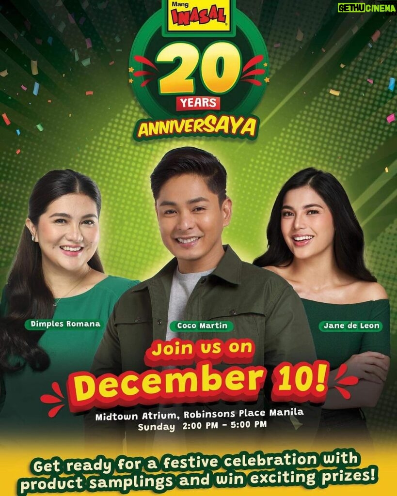 Jane De Leon Instagram - It's time to celebrate 20 years of Ihaw-Sarap, Unli-Saya with @MangInasal! 🥳 Join me THIS SUNDAY (December 10), 2PM, at the Main Mall Atrium, Robinsons Place Manila for #MangInasalAt20! Don't miss out, Ka-Unli! #ILoveMangInasal 💚💛