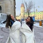 Janel Parrish Instagram - An ode to the backwards marshmallow coat and my beloved @kyana.teresa 🤍 BTS filming #familyhistorymysteries Ottawa, Ontario