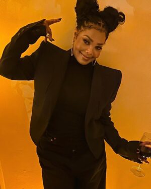 Janet Jackson Instagram - As you may have seen in stories, we had an incredible time at @prestonmakeup and @clarkclint’s wedding last night. I just wanted to extend gratitude to a few others who helped bring my look together:

Jewels: @xivkarats
Makeup: @jamesmichaelartistry
Hair: @sazzedbysisters
Jacket: @rickowensonline
Pants: @vtmnts

…and, of course, thanks @csiriano for the BEAUTIFUL gown 😘