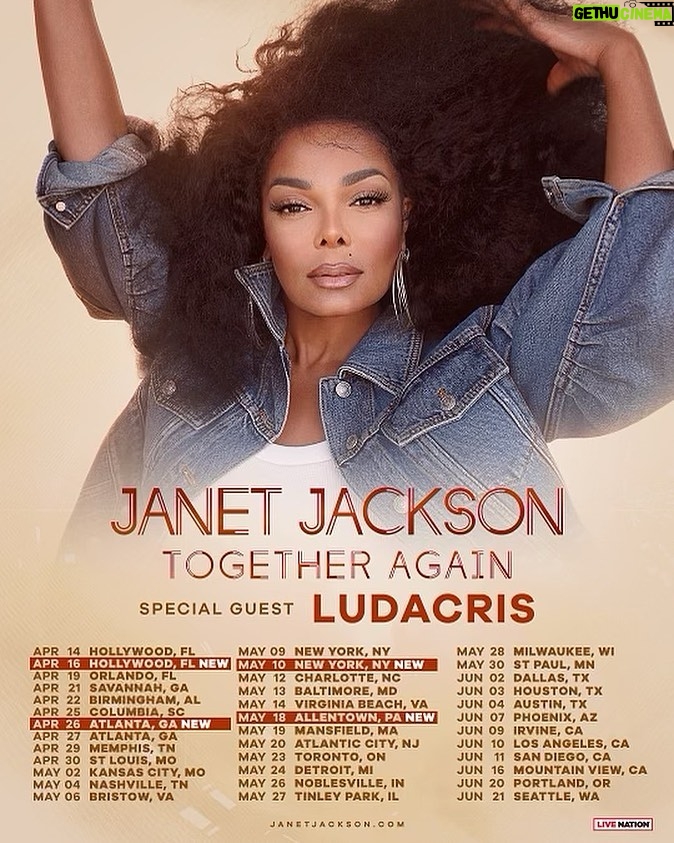 Janet Jackson - 155.2K Likes - Thank u guys for showing this tour so much LUV. Because of you, we had to add some more dates 😘
#TogetherAgainTour 🫶🏽
JanetJackson.com