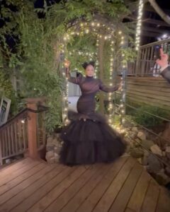 Janet Jackson Instagram - As you may have seen in stories, we had an incredible time at @prestonmakeup and @clarkclint’s wedding last night. I just wanted to extend gratitude to a few others who helped bring my look together: Jewels: @xivkarats Makeup: @jamesmichaelartistry Hair: @sazzedbysisters Jacket: @rickowensonline Pants: @vtmnts …and, of course, thanks @csiriano for the BEAUTIFUL gown 😘
