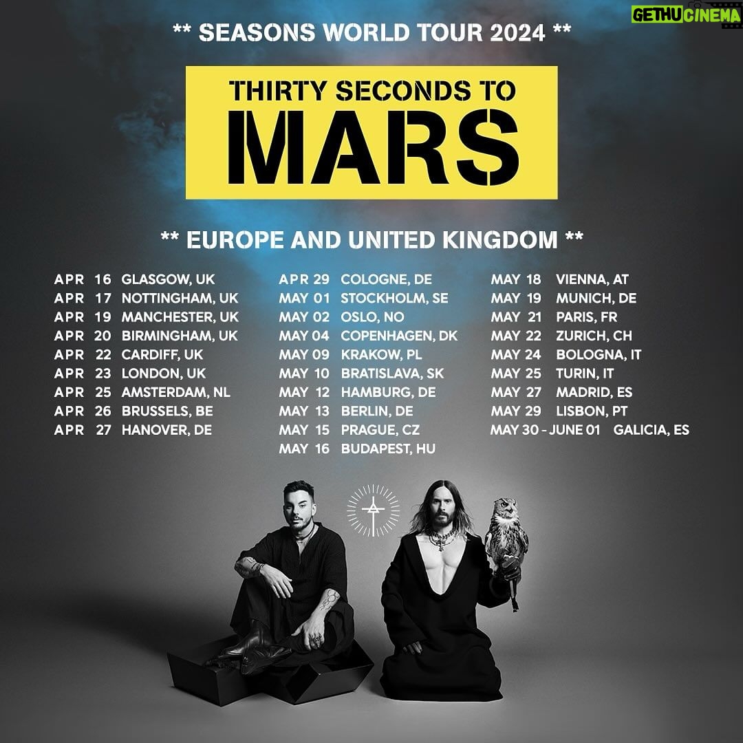 Jared Leto Instagram - Whoβs coming and to which show??πΊπ» North America - presale starts TODAY @ 10am local, password: Seasons Empire πΈ & π₯: @renan_ozturk Heli π₯: @gotham.film // Aerial DP: @vancalcine Graphic Design: @grossjulian Poster πΈ: @jackwaterlotstudio Thanks to: @empirestatebldg & @raybanmeta π