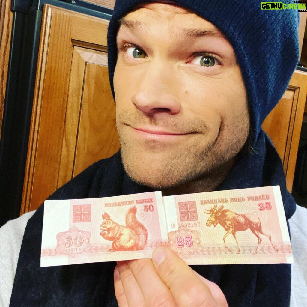 Jared Padalecki Instagram - Now that I see there won’t be any serious repercussions, I’d like to publicly thank the country of #Belarus for colluding with me on the design of their official currency...I’d say we had a perfect phone call. (Except, the MOOSE was supposed to be worth more!! 🤬) #TooSoon? #OhWell #SPNFamily #Supernatural #impeachment #mooseandsquirrel