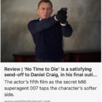 Jeff Bezos Instagram – New @007 film is amazing and fun. Loved it, and I miss Daniel Craig already. Can’t wait to see who Barbara Broccoli and Michael Wilson pick next.