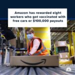 Jeff Bezos Instagram - Repost from @CNBC⁣ ⁣ Amazon gave away cars and $100,000 cash bonuses to a handful of vaccinated warehouse workers as part of its running sweepstakes to encourage employees to get inoculated.⁠⁣ ⁠⁣ In August, the company launched “Max Your Vax,” a campaign to reward employees who’d gotten the Covid vaccine and encourage holdouts to get their shots. ⁠⁣ ⁠⁣