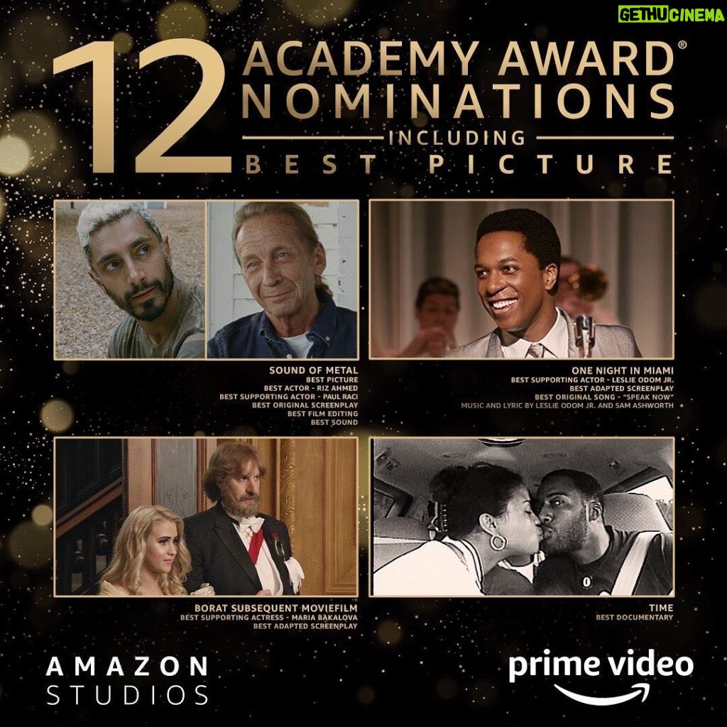 Jeff Bezos Instagram - Great news to wake up to – 12 Oscar nominations for @AmazonPrimeVideo. Congrats to the talent and teams behind Sound of Metal, Borat, One Night in Miami, and Time!