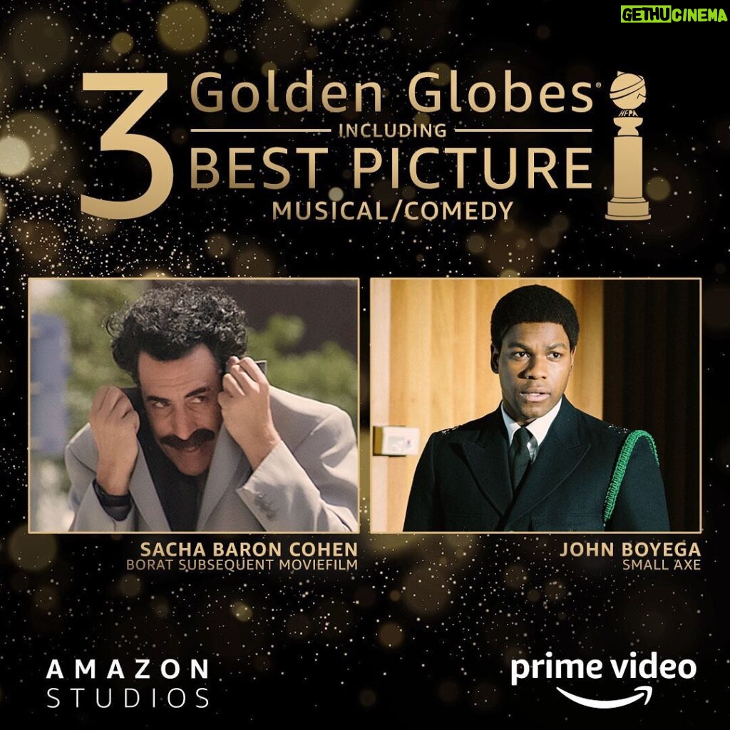Jeff Bezos Instagram - Record-breaking night for our @AmazonPrimeVideo team at the #GoldenGlobes! Congratulations to #Borat, @SachaBaronCohen, and @JohnBoyega for #SmallAxe!